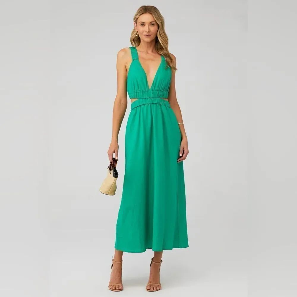 MINKPINK Women's Virgo Midi Dress w/ Side Cut Outs in Green Size Large